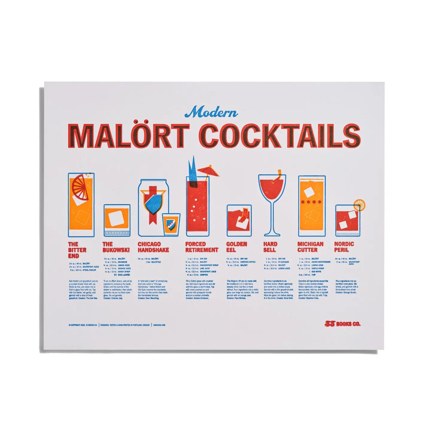 Malört Cocktail Recipes 11" x 14" Letterpress Print