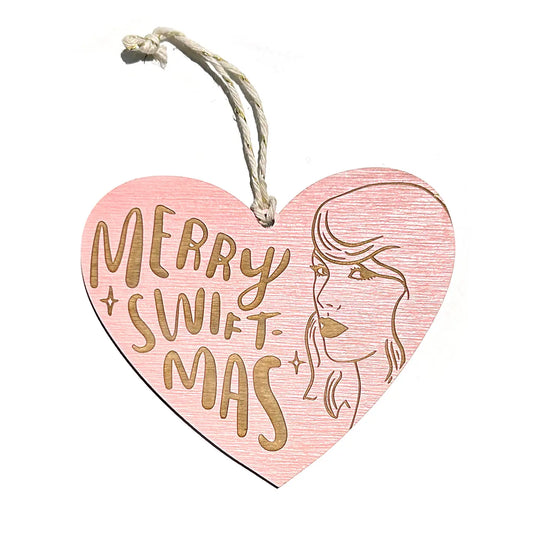 Merry Swiftmas Heart Taylor Swift Wood Ornament