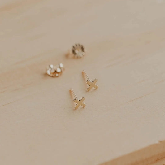 Tiny X 14k Gold Stud Earrings