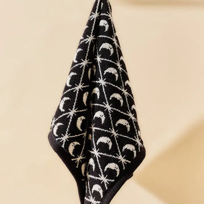 Moon and Stars Black and White Terry Cloth Hand Towel