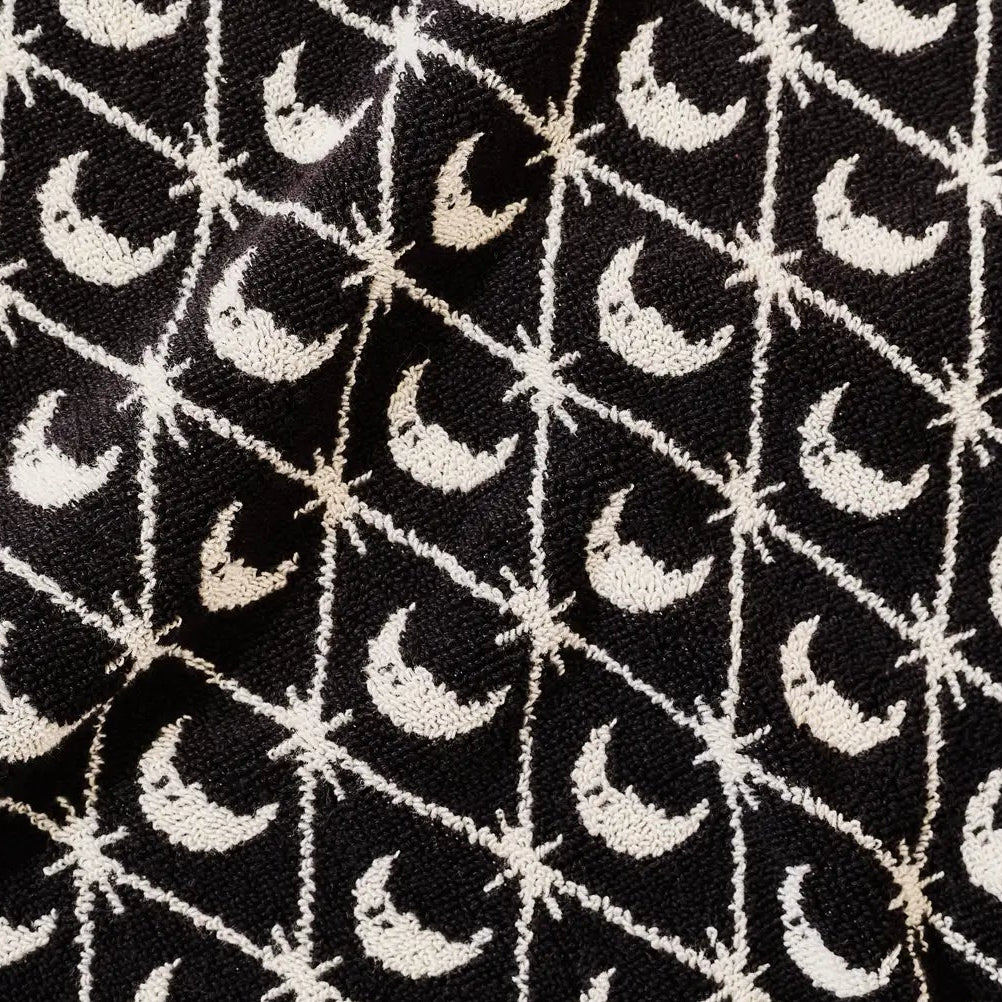 Moon and Stars Black and White Terry Cloth Hand Towel