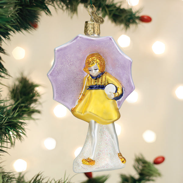 Morton Salt Girl with Umbrella Glass Ornament