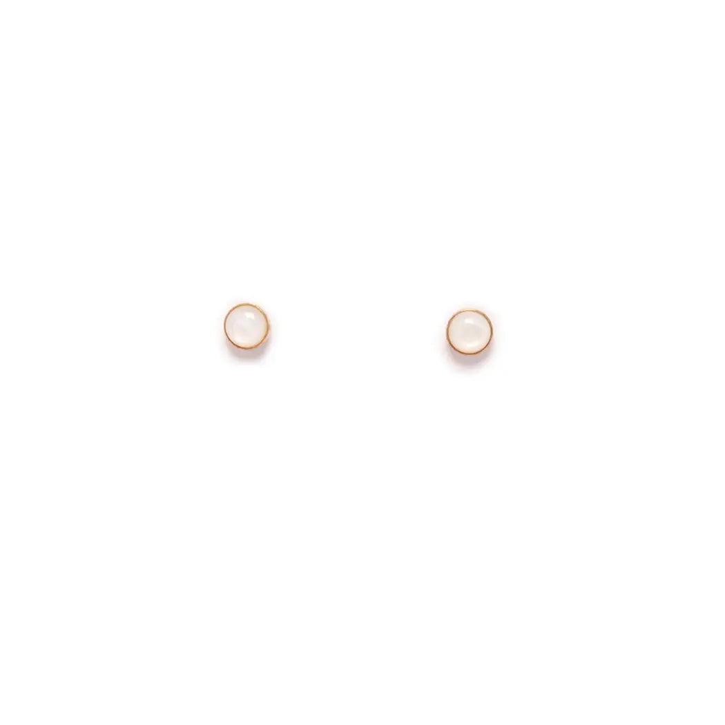 Mother of Pearl Gold Fill Circle Stud Earrings