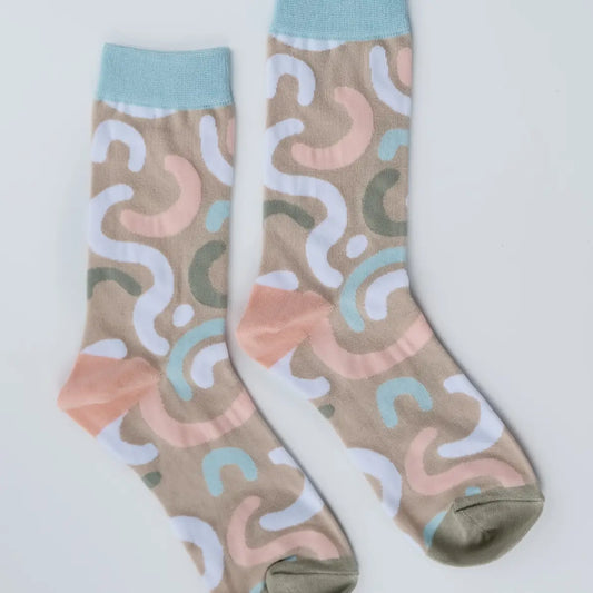 Neutral Squiggle Women's Crew Socks