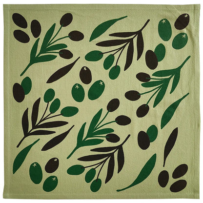 Olive Toss Block Printed Flour Sack Tea Towel