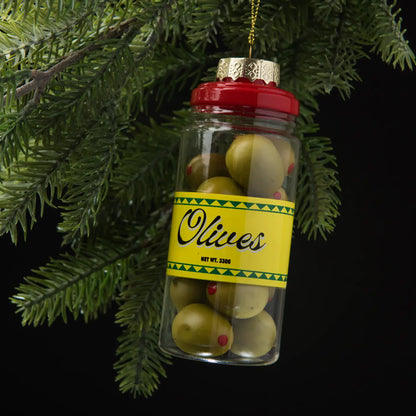 Jar of Olives Handblown Glass Holiday Ornament