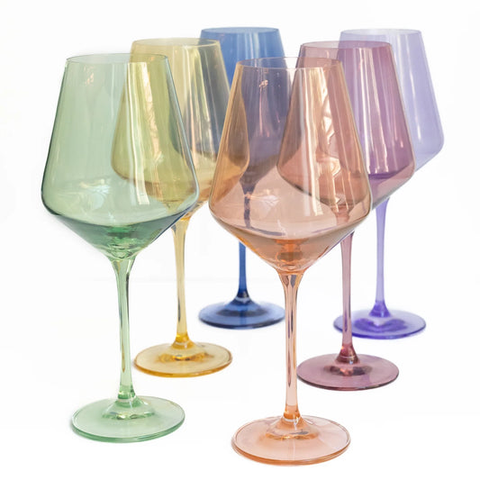 Handblown Pastel Colored Wine Glasses Set (Set of 6)