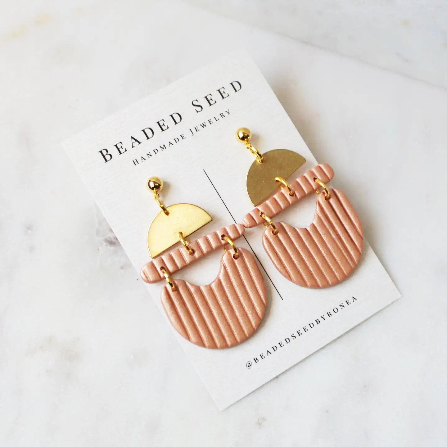 Pink Textured Clay & Brass Arch Earrings