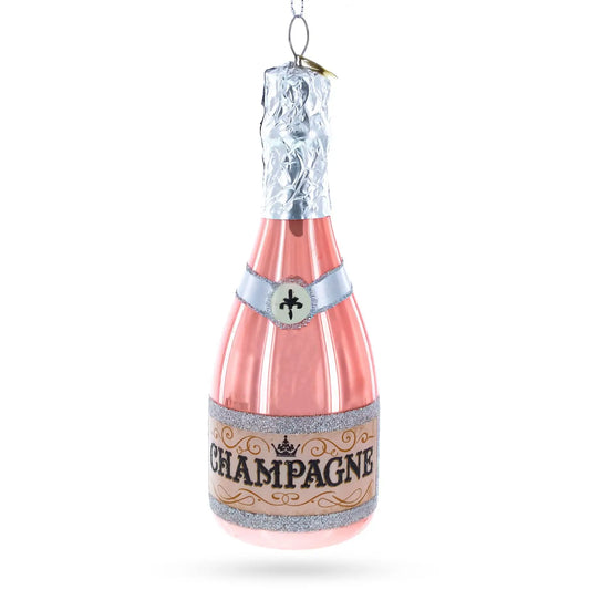 Pink Sparkling Wine Bottle Glass Ornament