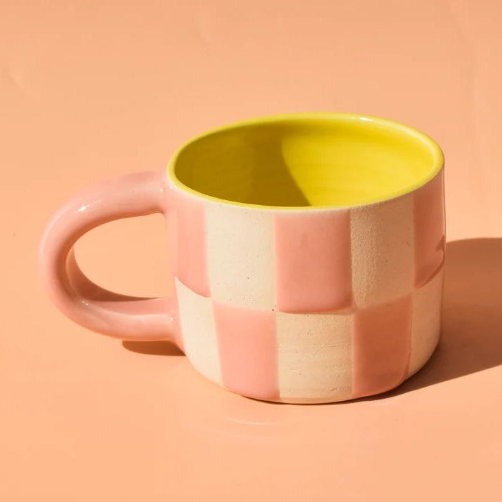 Pink Checkered Shorty Wheel Thrown 10 Oz Mug