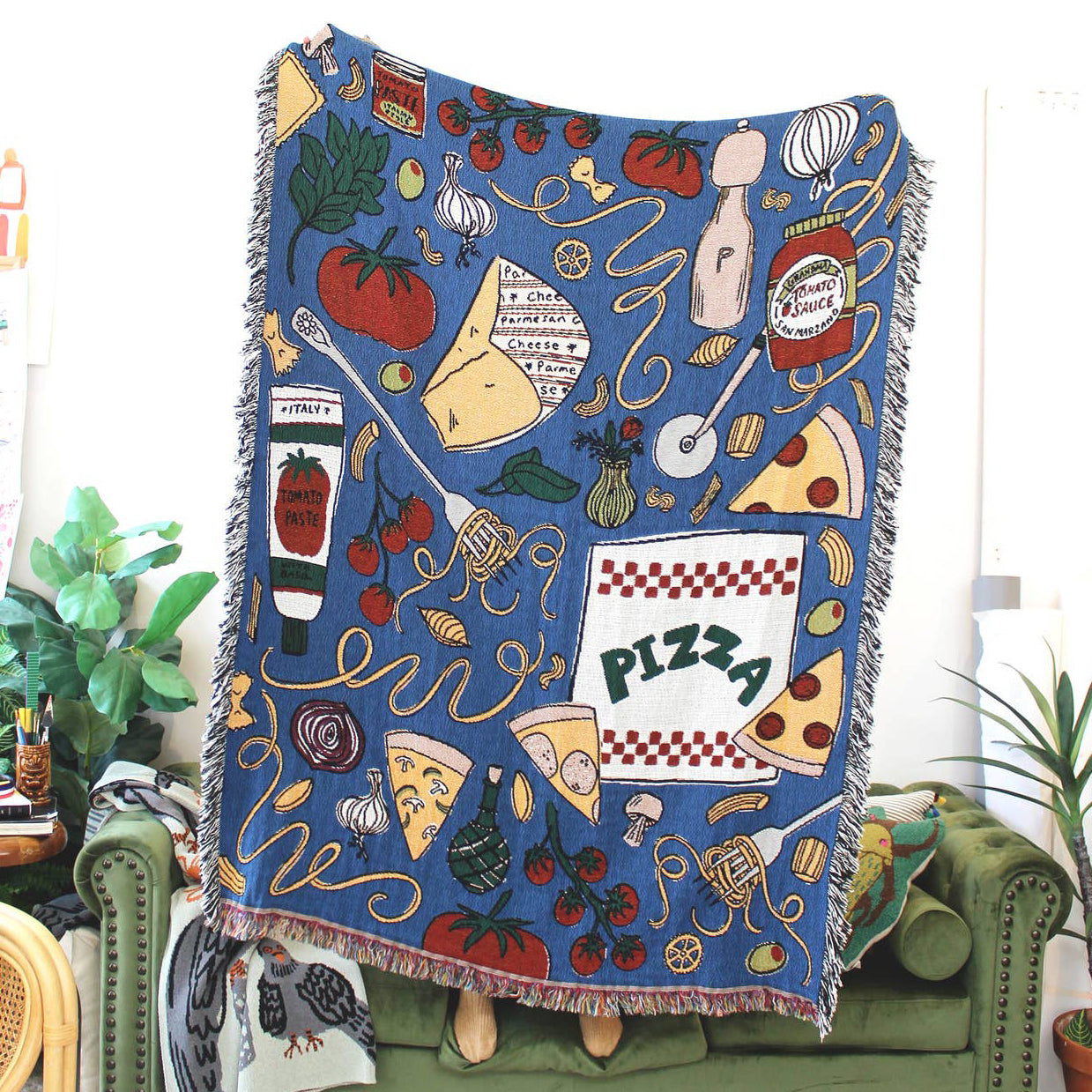 Italian for Dinner Pizza Tapestry 50" x 68" Woven Throw Blanket