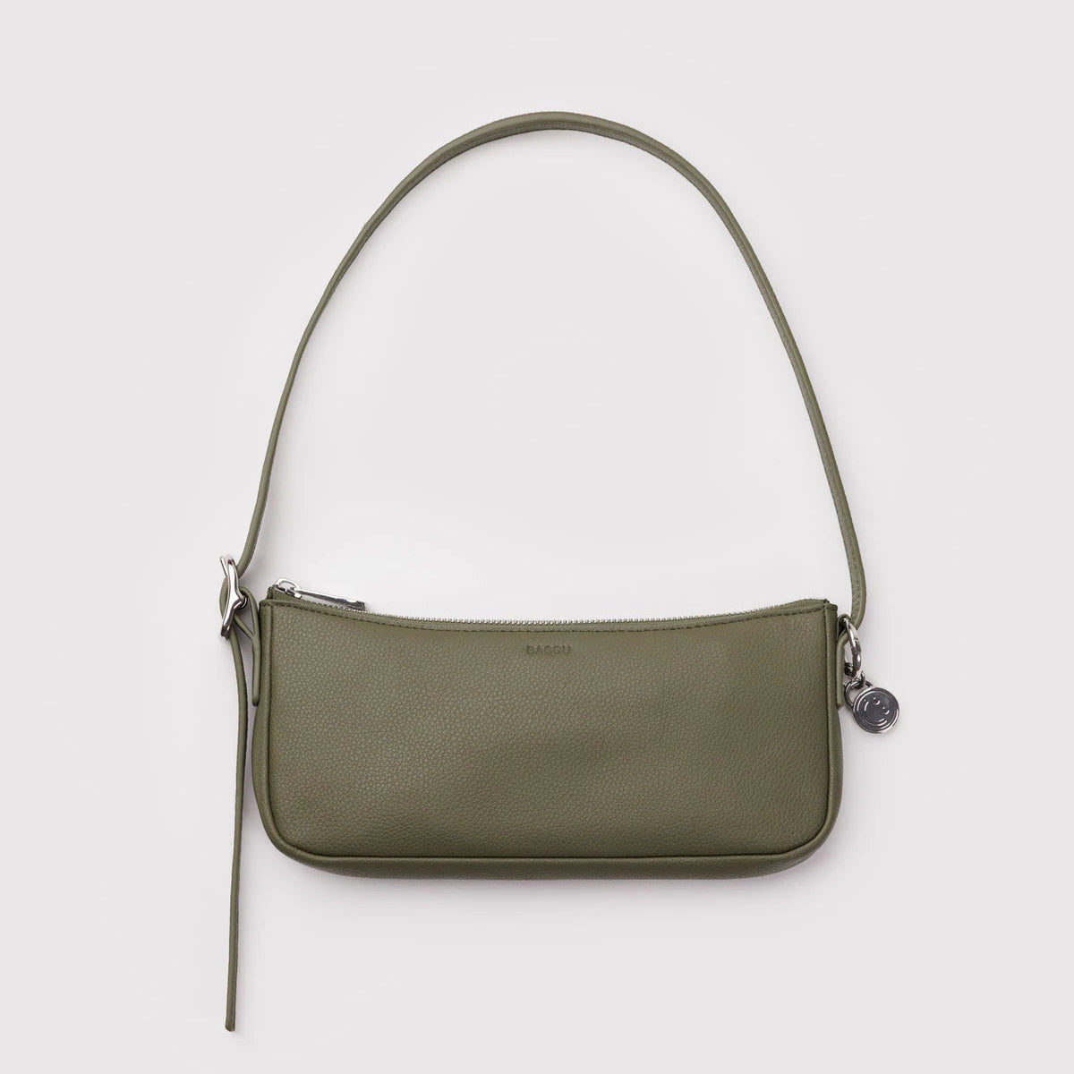 Green handbag with a strap on a white background