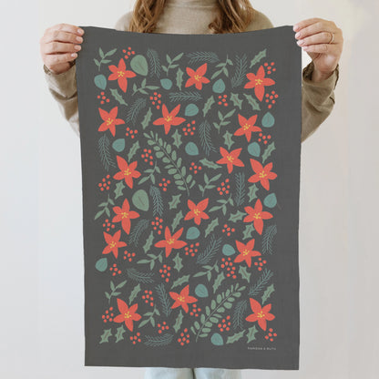 Holiday Poinsettia Tea Towel