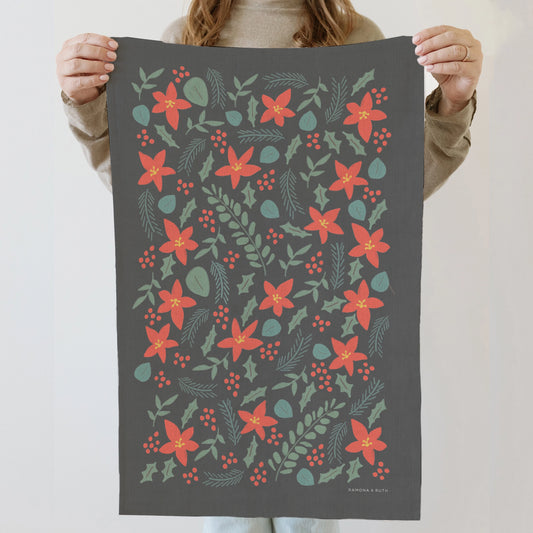 Holiday Poinsettia Tea Towel