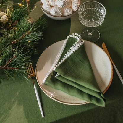 Pom Trim Stonewashed Linen Napkin