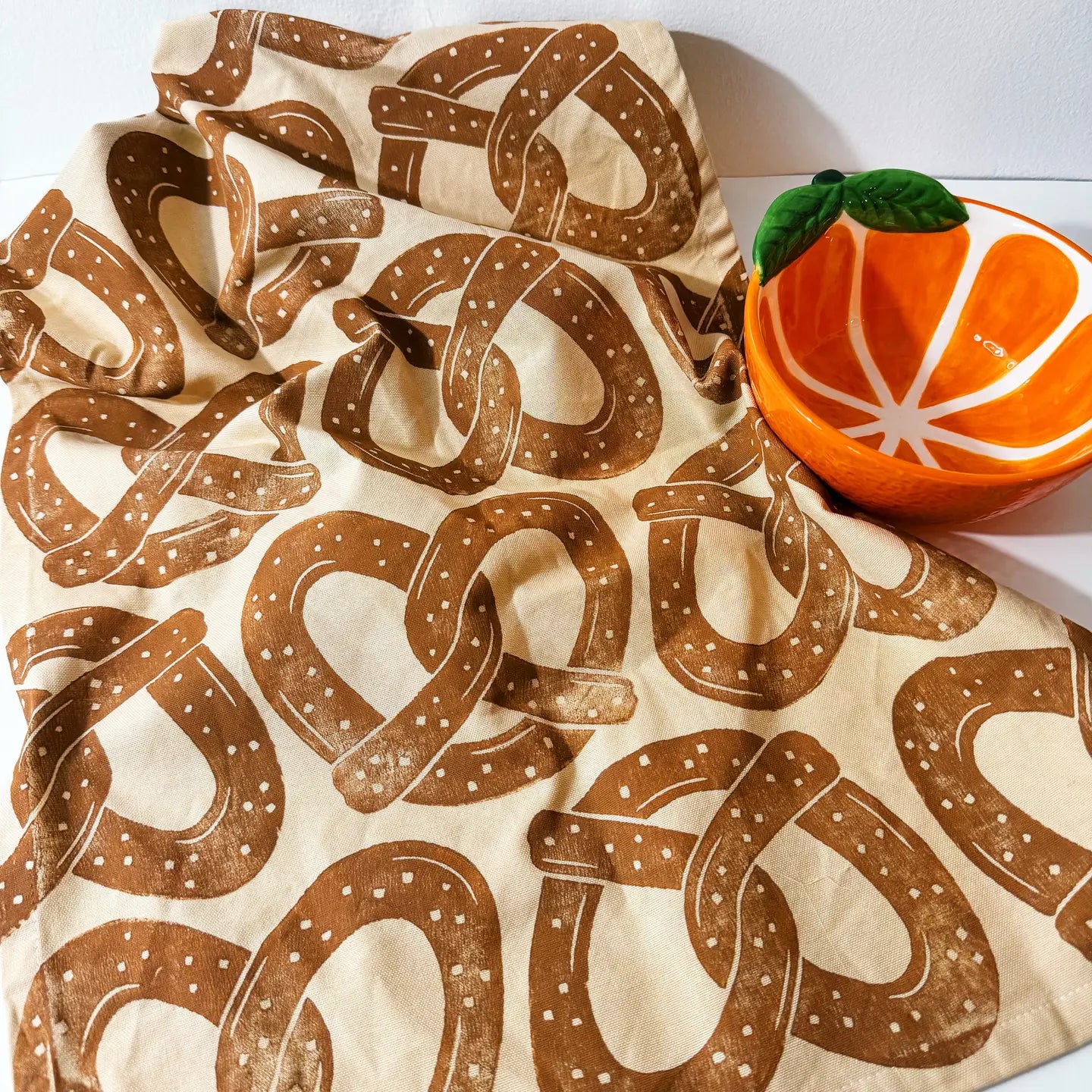 Pretzel Block Printed Kitchen Tea Towel