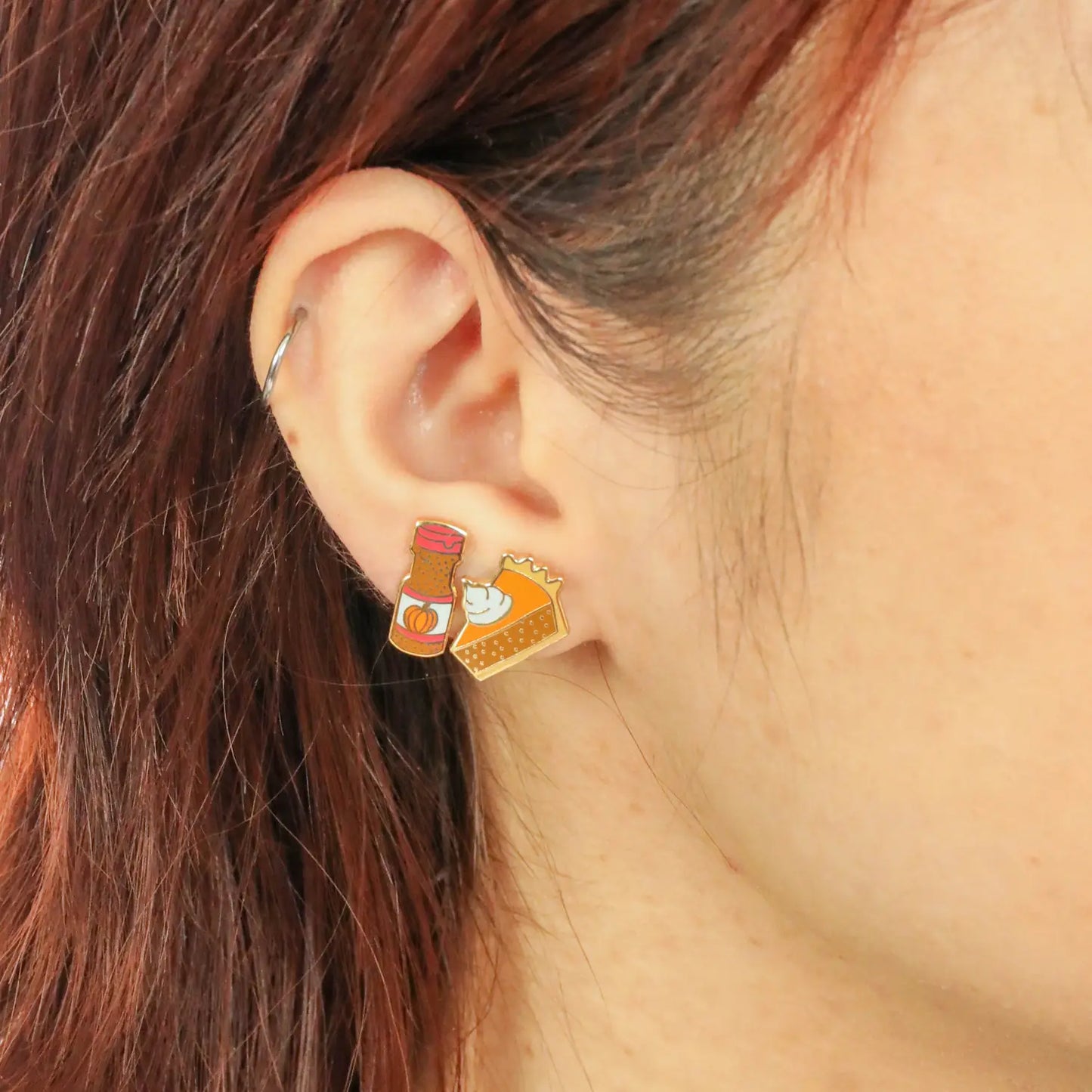 Pumpkin Spice 18k Gold Gilt Enamel Stud Earrings