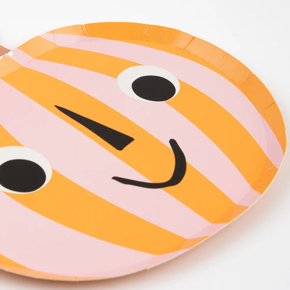 Pink & Orange Striped Pumpkin Paper Plates (Pack of 8)