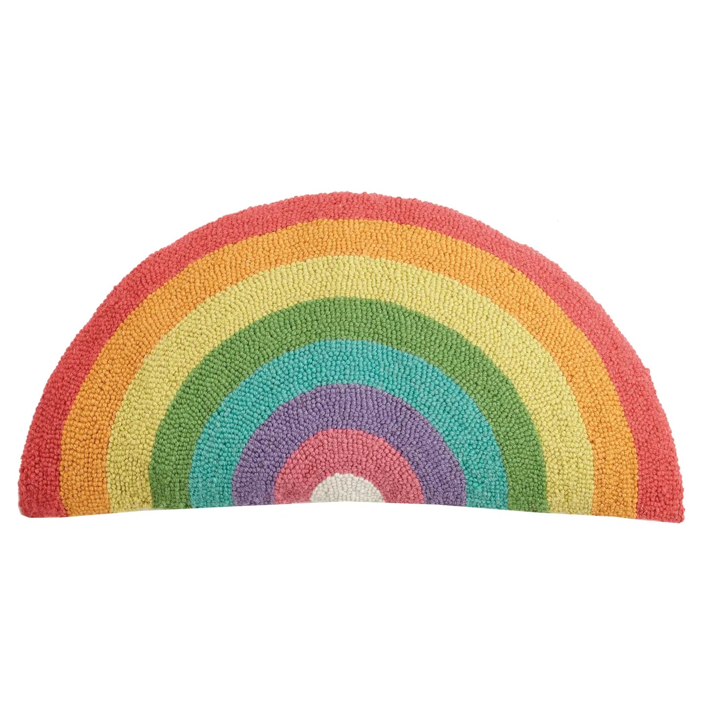 Large Rainbow Hooked Wool 24" x 12" Lumbar Pillow