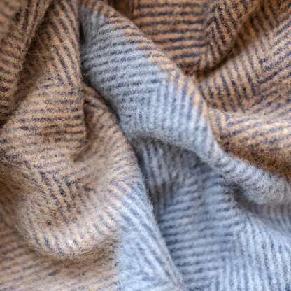 Recycled Wool Blue Herringbone Block Check Throw Blanket