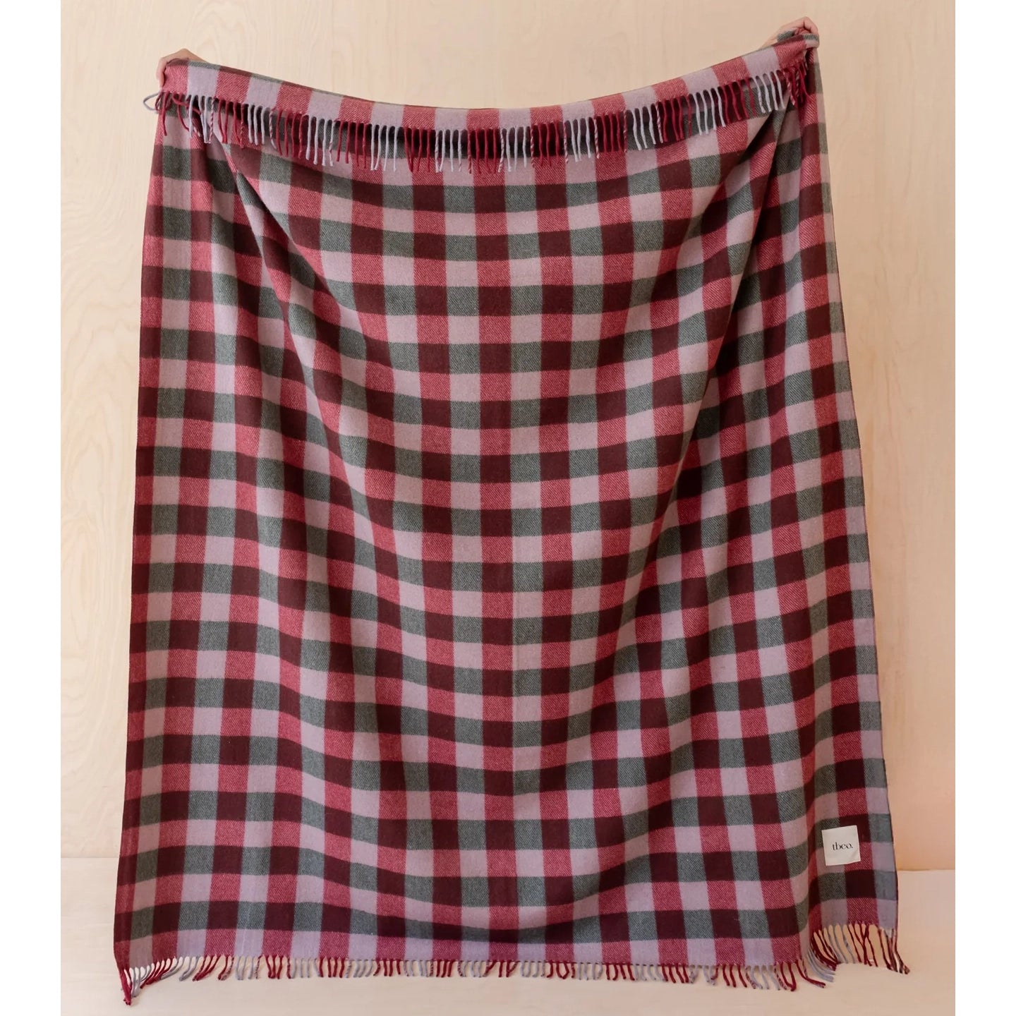 Recycled Wool Lilac, Red & Green Gingham Plaid Throw Blanket