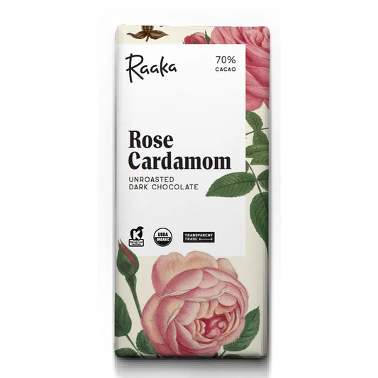 Rose Cardamom Unroasted 70% Dark Chocolate Bar