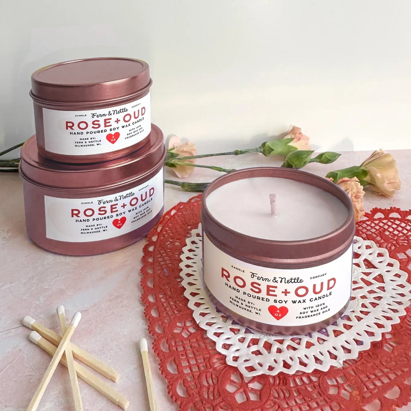 Rose & Oud Soy Wax Rose Gold Candle Tin