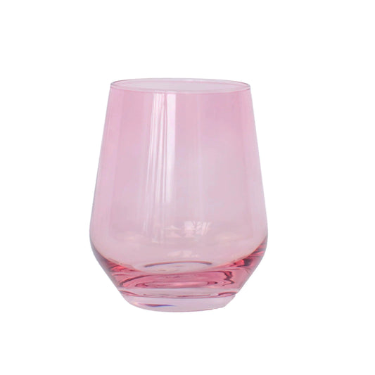 Handblown Rose Pink Colored Stemless Wine Glass