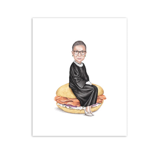 Ruth Bader Ginsburg on a Lox Bagel Sandwich 8" x 10" Archival Print