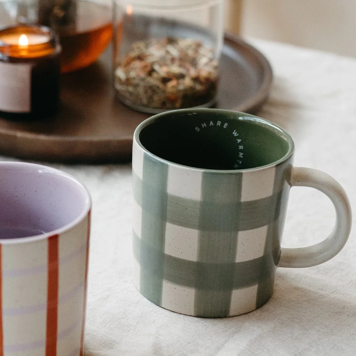 Sage Green Check Plaid 14 Oz Ceramic Mug