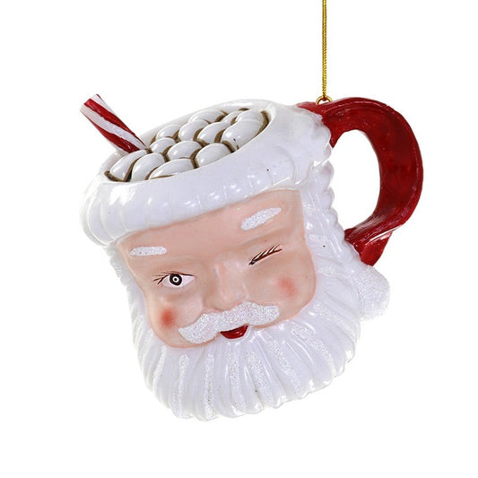 Santa Hot Cocoa Mug Glass Holiday Ornament