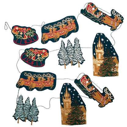 Holiday Skyline & Sleigh 9' Screenprinted Paper Garland