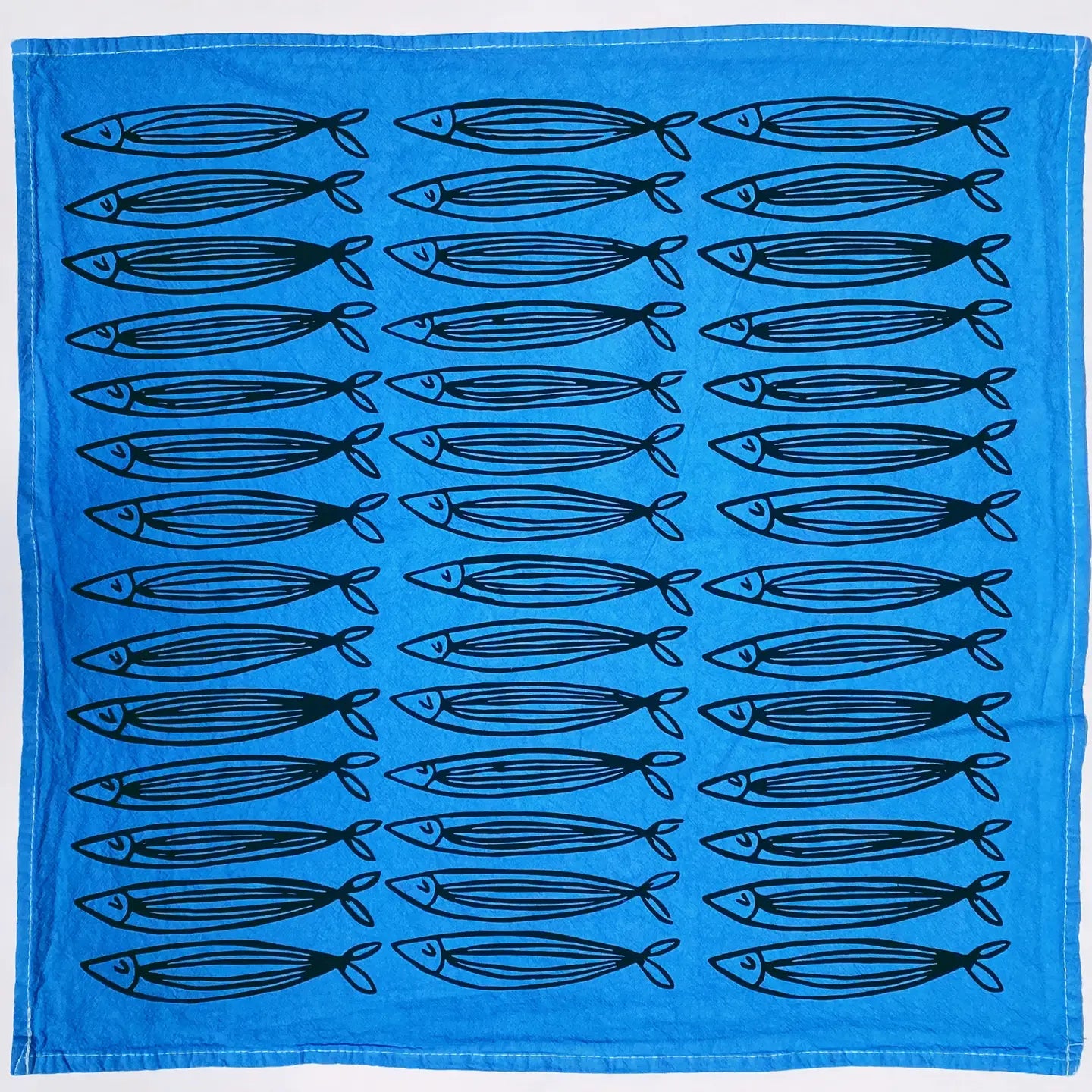 Sardines Block Printed Flour Sack Tea Towel