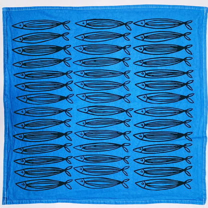 Sardines Block Printed Flour Sack Tea Towel