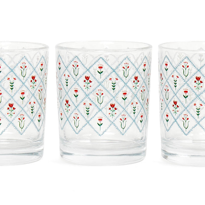 Scandinavian Folk Floral Diamond Short 7.5 Oz Juice Glass