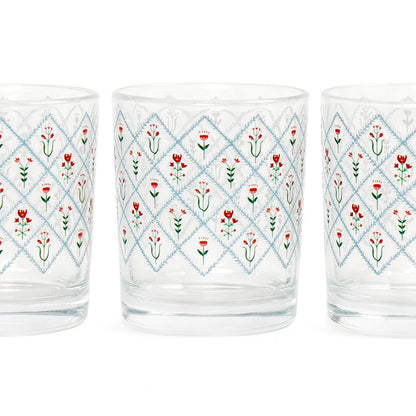 Scandinavian Folk Floral Diamond Short 7.5 Oz Juice Glass