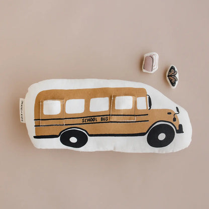 Interactive School Bus Screen Printed Canvas Pillow