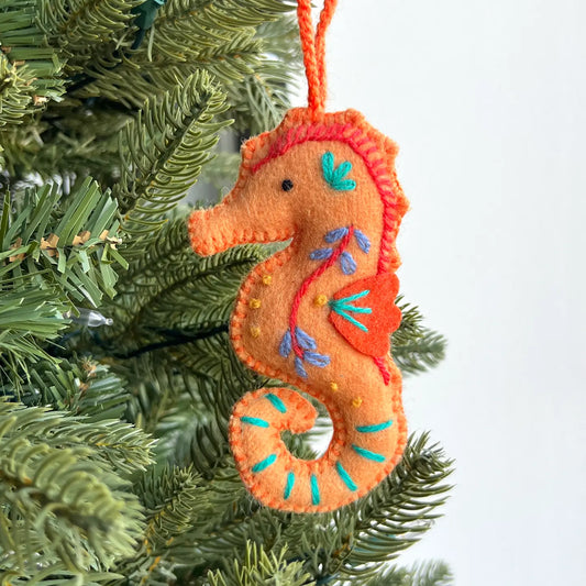 Seahorse Felt Wool Holiday Ornament