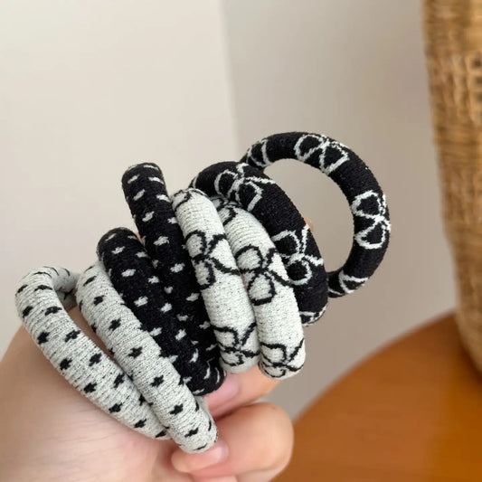 Black & White Patterned Seamless Hair Ties (Set of 8)