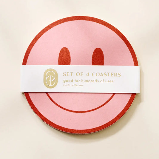 Peach Smiley Face Paperboard Coasters (Set of 4)