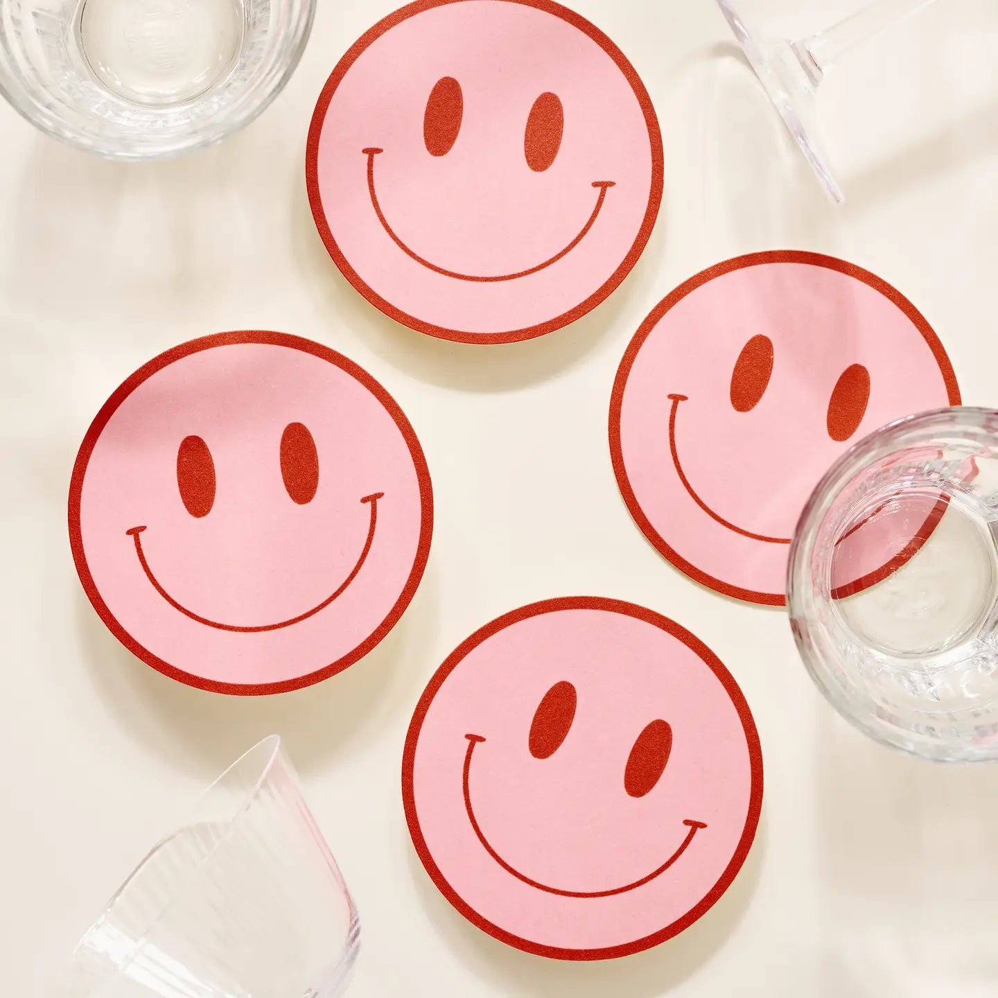 Peach Smiley Face Paperboard Coasters (Set of 4)