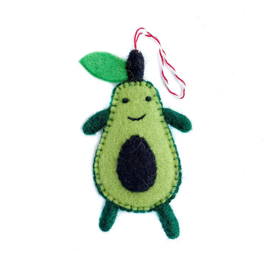 Smiling Avocado Felt Wool Holiday Ornament