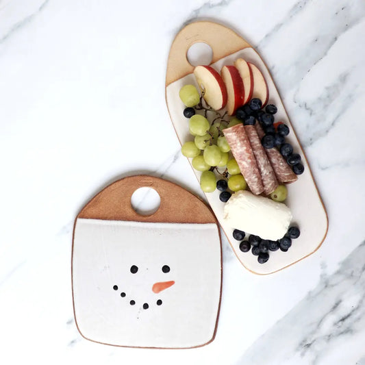 Snowman Handmade Ceramic Cheese Serving Board