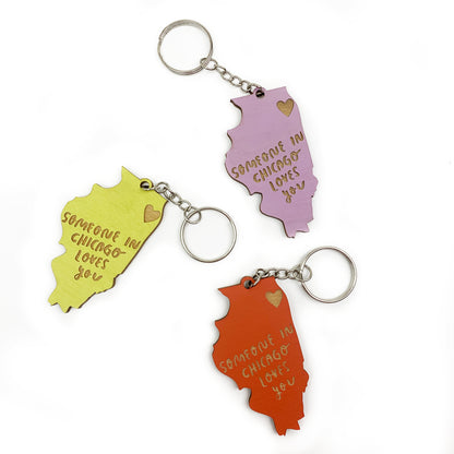 Someone in Chicago Loves You Illinois Wood Keychain