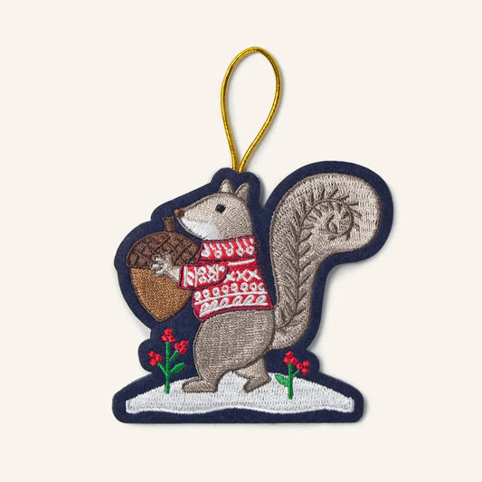 Squirrel Embroidered Holiday Ornament