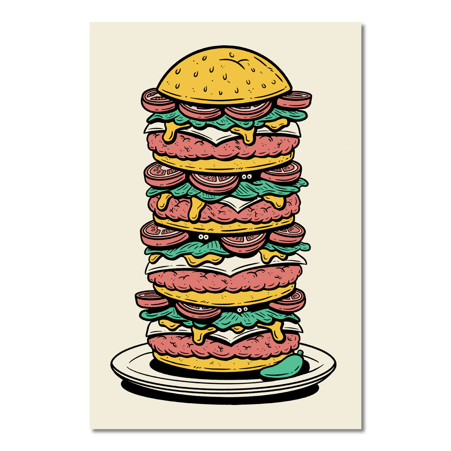 Stacked Burger 12" x 18" Screenprint