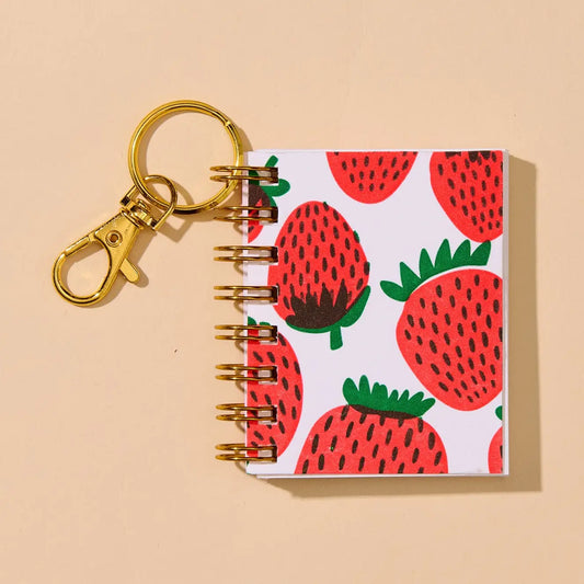 Strawberry Mini Bag Charm Spiral Letterpress Notebook