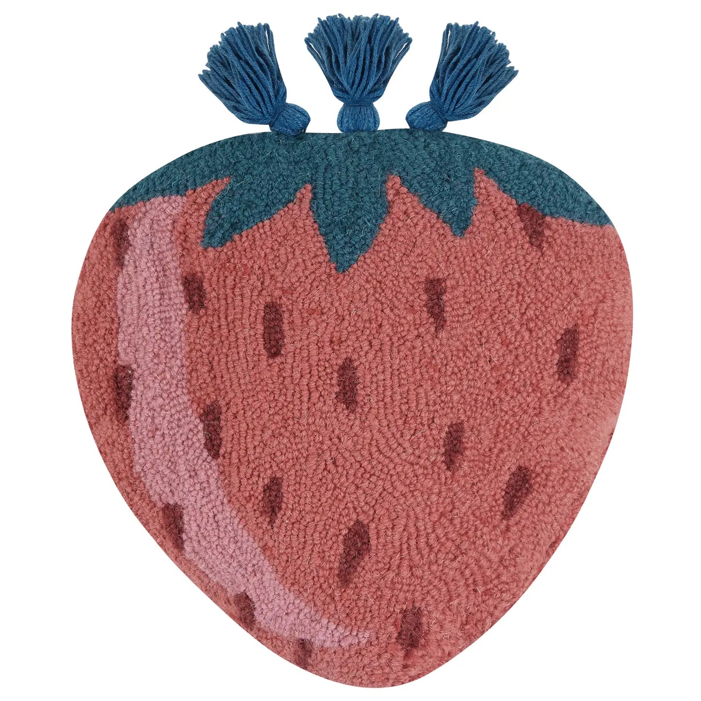 Strawberry Hooked Wool 14" x 14" Shaped Pillow