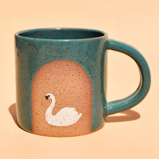 Swan Teal Blue Wheel Thrown 14 Oz Mug