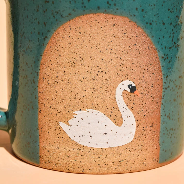 Swan Teal Blue Wheel Thrown 14 Oz Mug